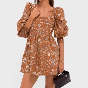 Tuckernuck Hyacinth House Spencer Mini Dress Burnt Orange Floral Medium